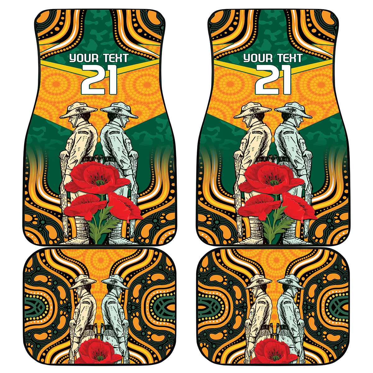 Australia Wallabies Rugby ANZAC Custom Car Mats Poppy Soldier With Aboriginal Dots Art