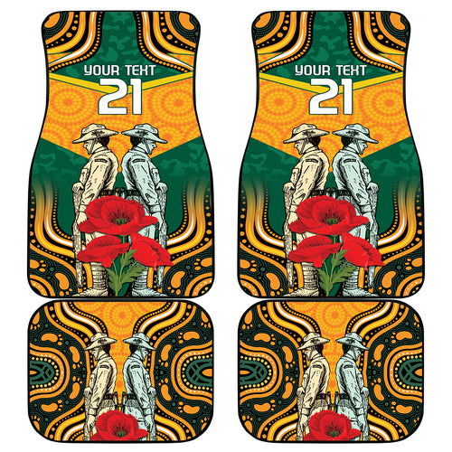 Australia Wallabies Rugby ANZAC Custom Car Mats Poppy Soldier With Aboriginal Dots Art