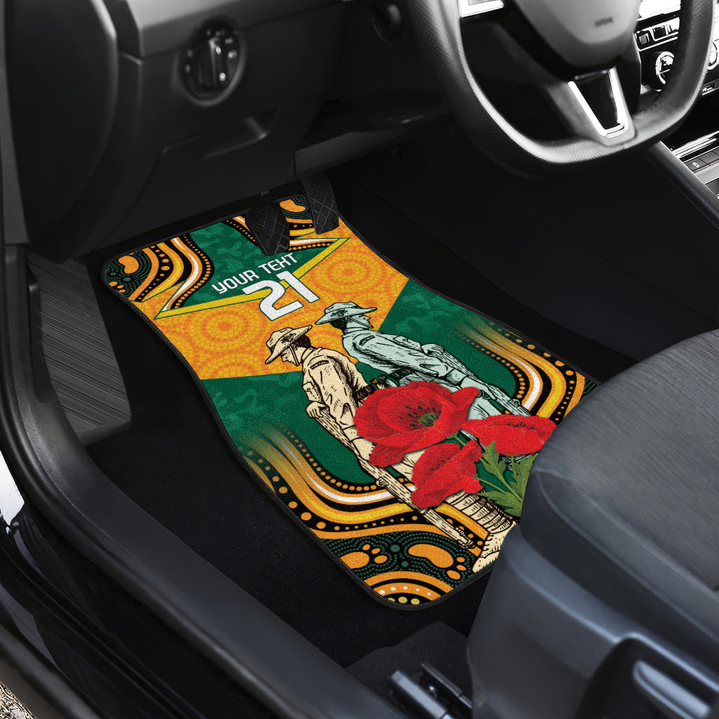 Australia Wallabies Rugby ANZAC Custom Car Mats Poppy Soldier With Aboriginal Dots Art