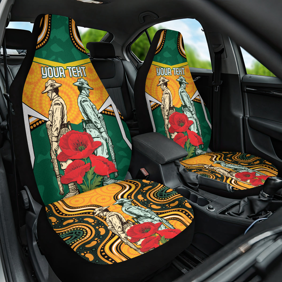 Australia Wallabies Rugby ANZAC Custom Car Seat Cover Poppy Soldier With Aboriginal Dots Art