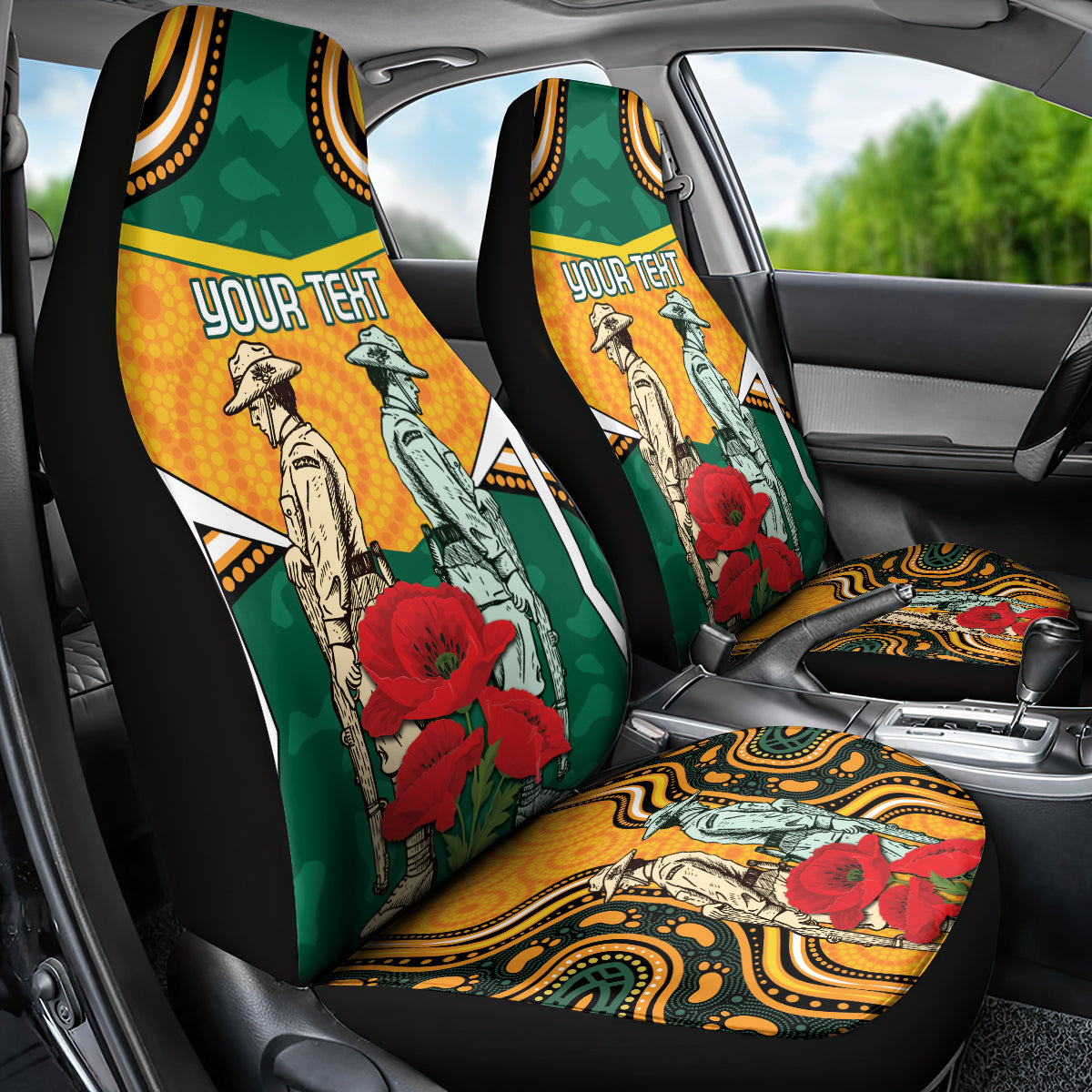 Australia Wallabies Rugby ANZAC Custom Car Seat Cover Poppy Soldier With Aboriginal Dots Art