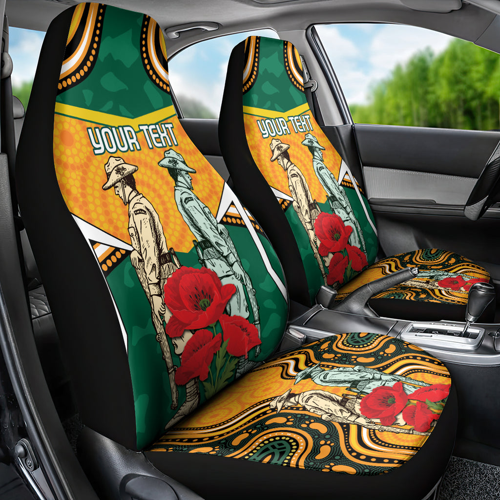 Australia Wallabies Rugby ANZAC Custom Car Seat Cover Poppy Soldier With Aboriginal Dots Art