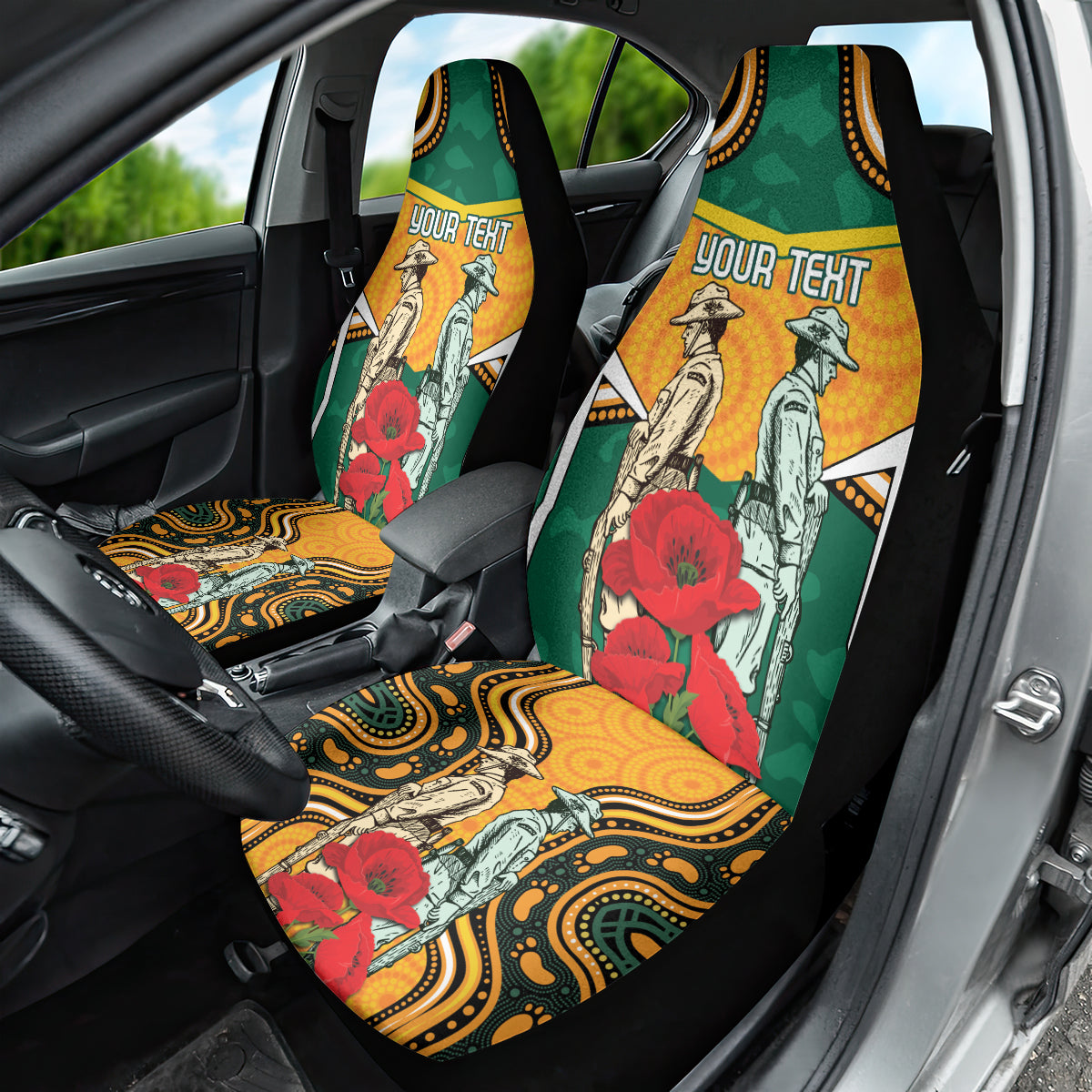 Australia Wallabies Rugby ANZAC Custom Car Seat Cover Poppy Soldier With Aboriginal Dots Art