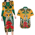 Australia Wallabies Rugby ANZAC Custom Couples Matching Long Sleeve Bodycon Dress and Hawaiian Shirt Poppy Soldier With Aboriginal Dots Art