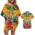 Australia Wallabies Rugby ANZAC Custom Couples Matching Off Shoulder Short Dress and Hawaiian Shirt Poppy Soldier With Aboriginal Dots Art