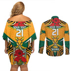 Australia Wallabies Rugby ANZAC Custom Couples Matching Off Shoulder Short Dress and Long Sleeve Button Shirt Poppy Soldier With Aboriginal Dots Art