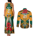 Australia Wallabies Rugby ANZAC Custom Couples Matching Tank Maxi Dress and Long Sleeve Button Shirt Poppy Soldier With Aboriginal Dots Art
