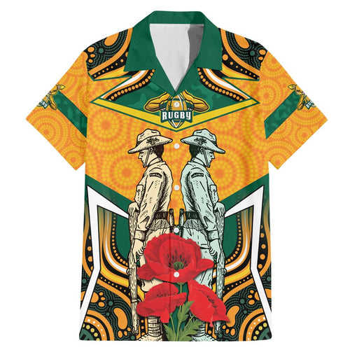 Australia Wallabies Rugby ANZAC Custom Family Matching Mermaid Dress and Hawaiian Shirt Poppy Soldier With Aboriginal Dots Art