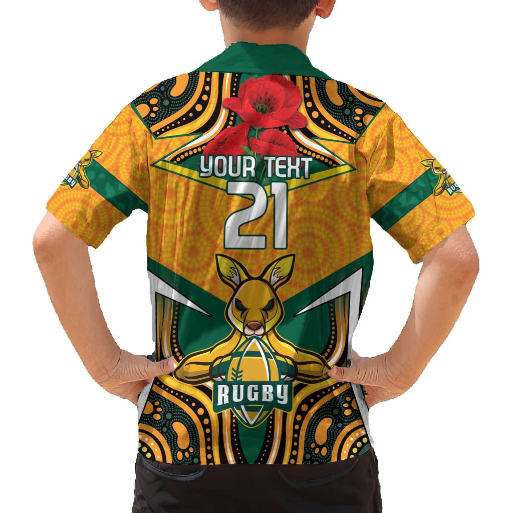 Australia Wallabies Rugby ANZAC Custom Family Matching Off Shoulder Long Sleeve Dress and Hawaiian Shirt Poppy Soldier With Aboriginal Dots Art