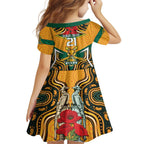 Australia Wallabies Rugby ANZAC Custom Family Matching Off Shoulder Long Sleeve Dress and Hawaiian Shirt Poppy Soldier With Aboriginal Dots Art