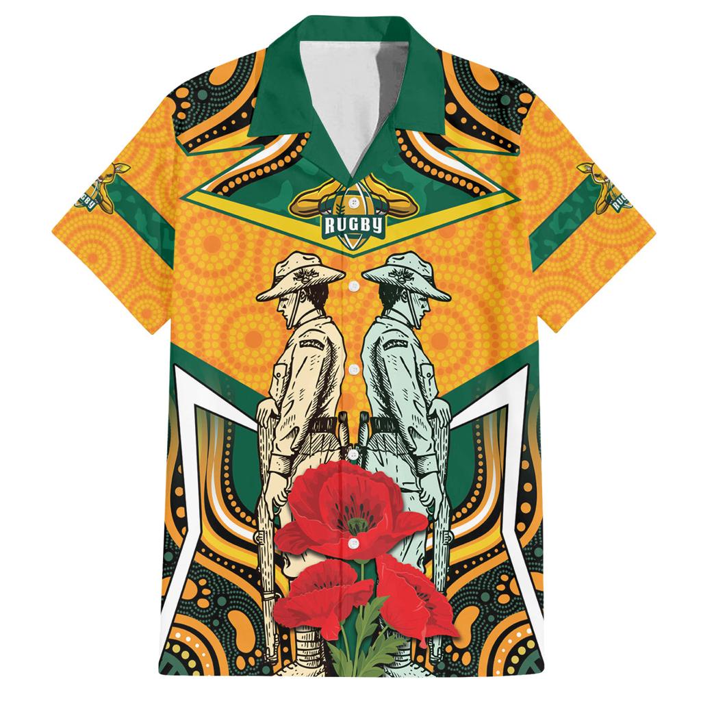 Australia Wallabies Rugby ANZAC Custom Family Matching Off Shoulder Long Sleeve Dress and Hawaiian Shirt Poppy Soldier With Aboriginal Dots Art