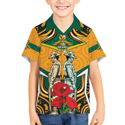 Australia Wallabies Rugby ANZAC Custom Family Matching Puletasi and Hawaiian Shirt Poppy Soldier With Aboriginal Dots Art