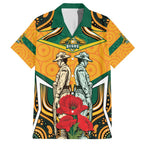 Australia Wallabies Rugby ANZAC Custom Family Matching Short Sleeve Bodycon Dress and Hawaiian Shirt Poppy Soldier With Aboriginal Dots Art