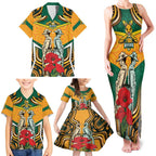 Australia Wallabies Rugby ANZAC Custom Family Matching Tank Maxi Dress and Hawaiian Shirt Poppy Soldier With Aboriginal Dots Art