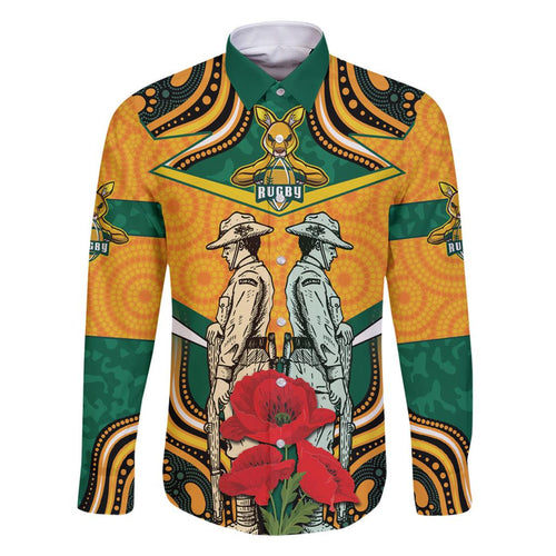 Australia Wallabies Rugby ANZAC Custom Family Matching Tank Maxi Dress and Hawaiian Shirt Poppy Soldier With Aboriginal Dots Art