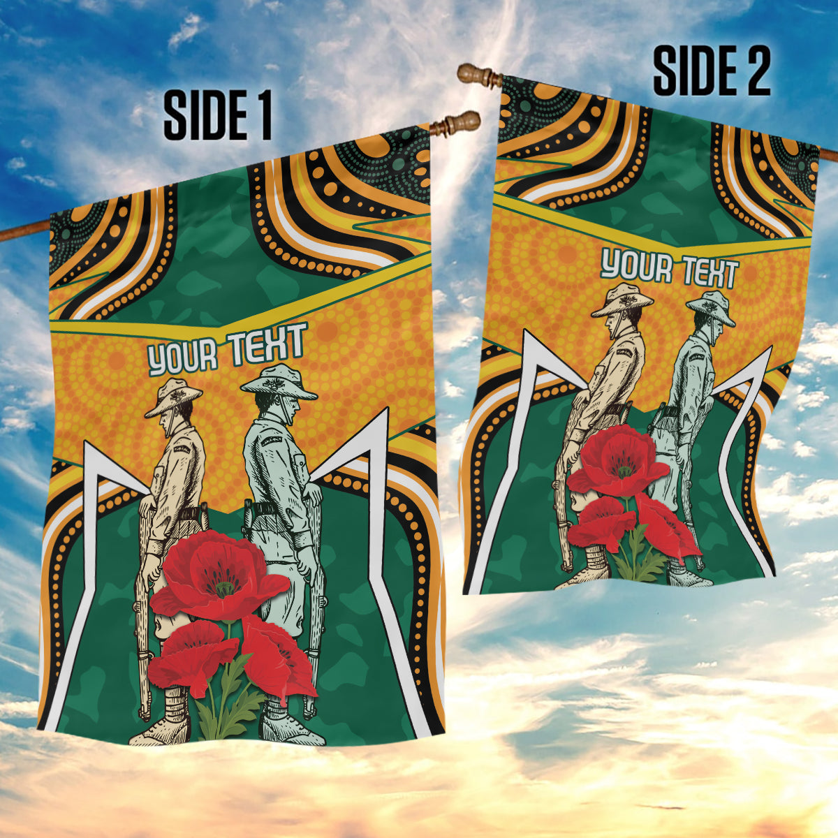 Australia Wallabies Rugby ANZAC Custom Garden Flag Poppy Soldier With Aboriginal Dots Art