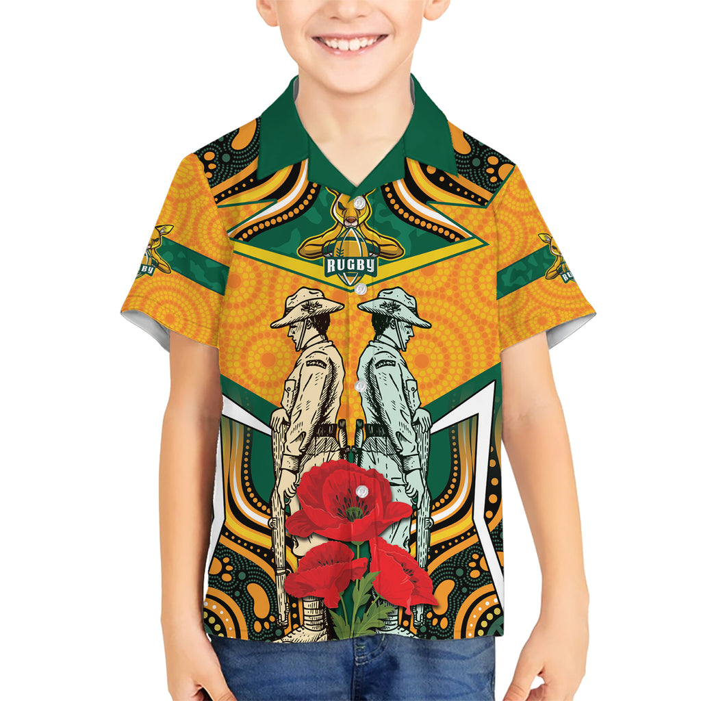 Australia Wallabies Rugby ANZAC Custom Hawaiian Shirt Poppy Soldier With Aboriginal Dots Art