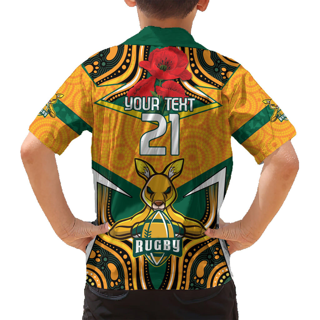 Australia Wallabies Rugby ANZAC Custom Hawaiian Shirt Poppy Soldier With Aboriginal Dots Art