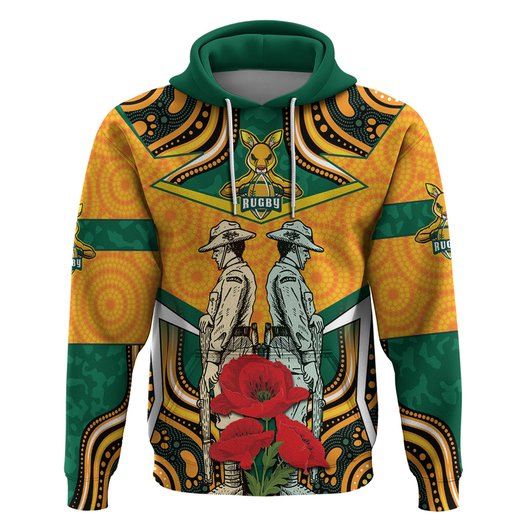 Australia Wallabies Rugby ANZAC Custom Hoodie Poppy Soldier With Aboriginal Dots Art