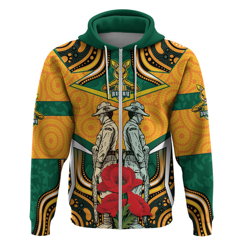 Australia Wallabies Rugby ANZAC Custom Hoodie Poppy Soldier With Aboriginal Dots Art