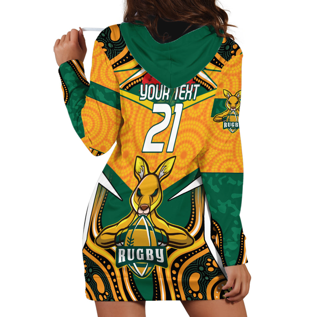 Australia Wallabies Rugby ANZAC Custom Hoodie Dress Poppy Soldier With Aboriginal Dots Art
