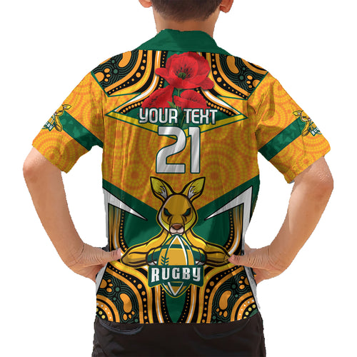 Australia Wallabies Rugby ANZAC Custom Kid Hawaiian Shirt Poppy Soldier With Aboriginal Dots Art
