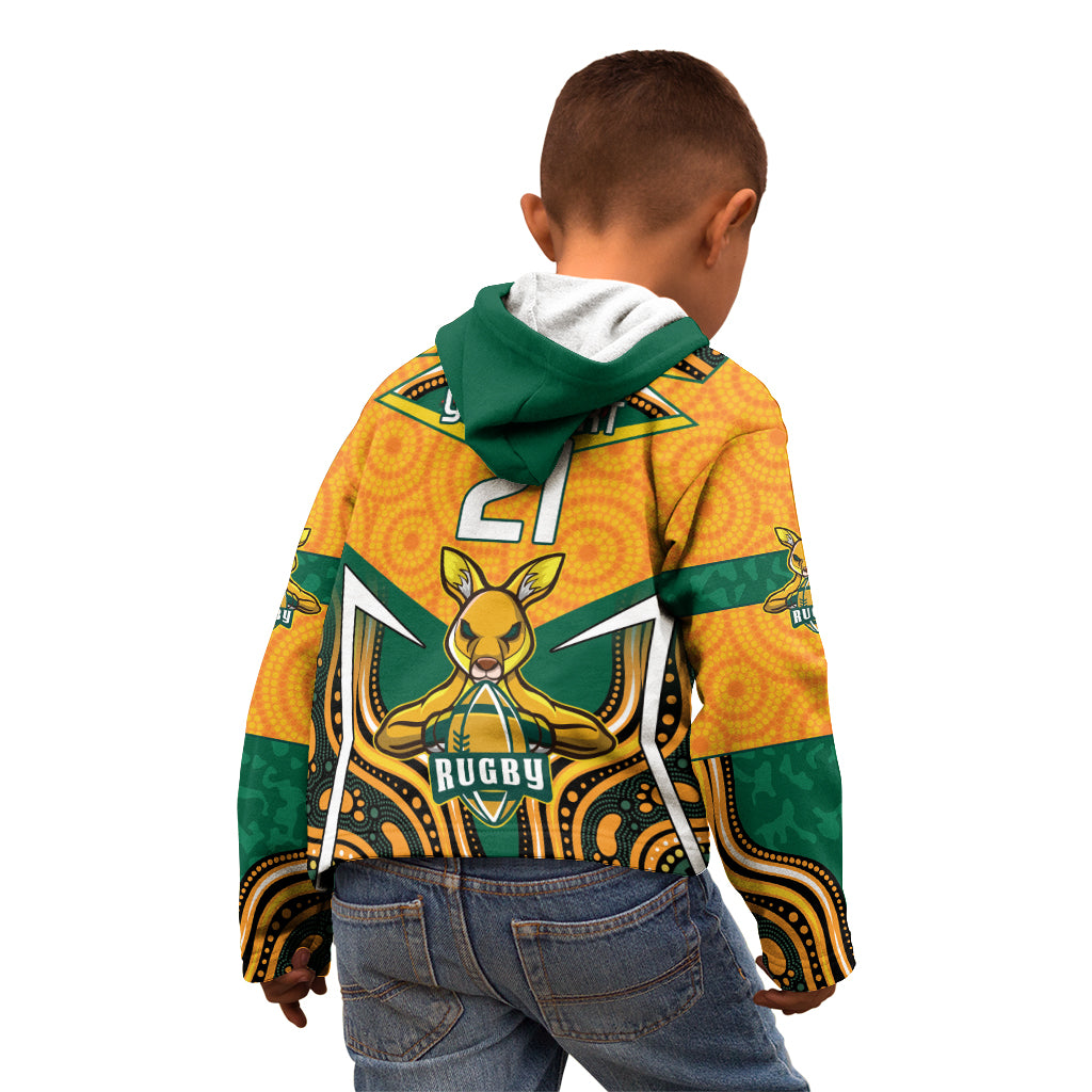 Australia Wallabies Rugby ANZAC Custom Kid Hoodie Poppy Soldier With Aboriginal Dots Art