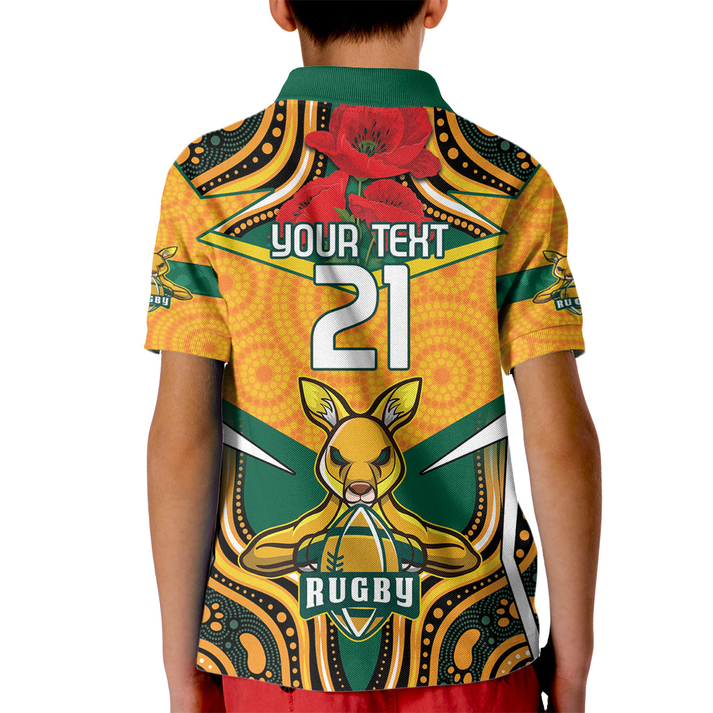 Australia Wallabies Rugby ANZAC Custom Kid Polo Shirt Poppy Soldier With Aboriginal Dots Art