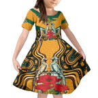 Australia Wallabies Rugby ANZAC Custom Kid Short Sleeve Dress Poppy Soldier With Aboriginal Dots Art