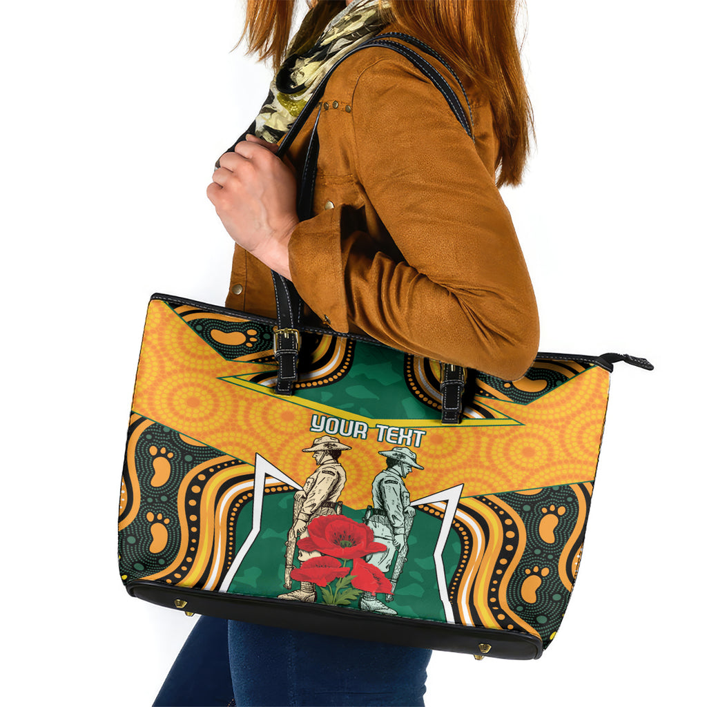 Australia Wallabies Rugby ANZAC Custom Leather Tote Bag Poppy Soldier With Aboriginal Dots Art