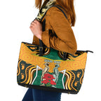 Australia Wallabies Rugby ANZAC Custom Leather Tote Bag Poppy Soldier With Aboriginal Dots Art