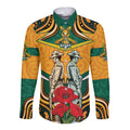 Australia Wallabies Rugby ANZAC Custom Long Sleeve Button Shirt Poppy Soldier With Aboriginal Dots Art