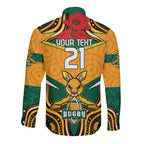 Australia Wallabies Rugby ANZAC Custom Long Sleeve Button Shirt Poppy Soldier With Aboriginal Dots Art