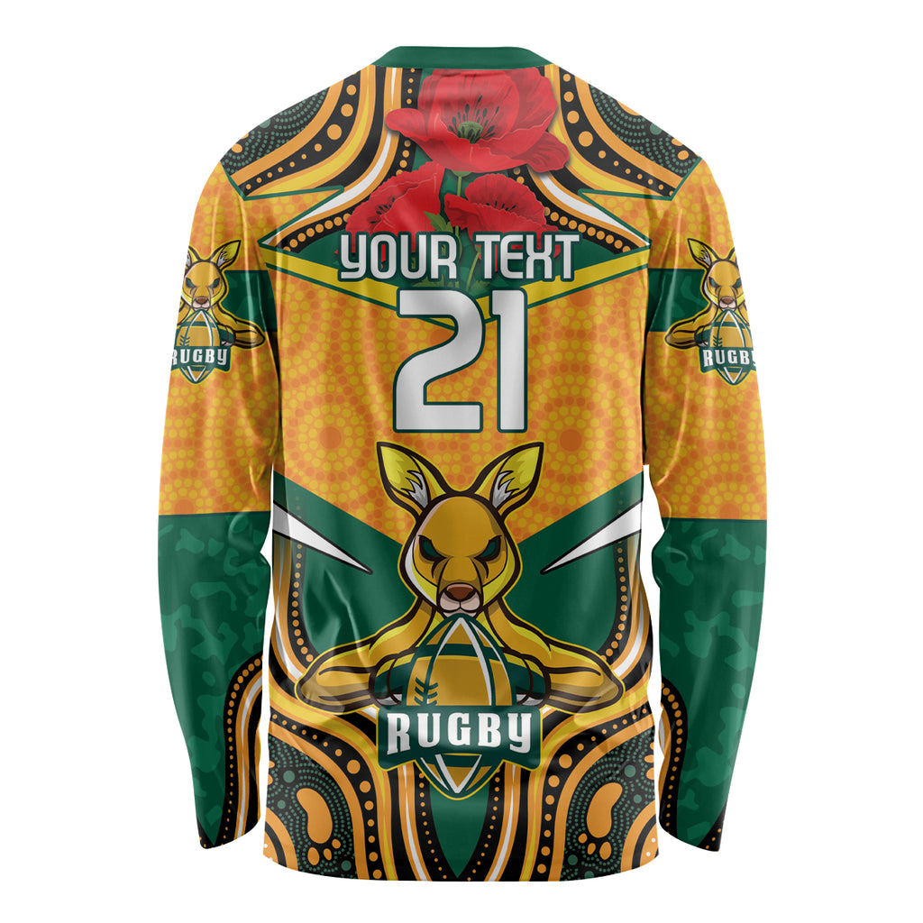 Australia Wallabies Rugby ANZAC Custom Long Sleeve Shirt Poppy Soldier With Aboriginal Dots Art