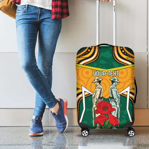 Australia Wallabies Rugby ANZAC Custom Luggage Cover Poppy Soldier With Aboriginal Dots Art