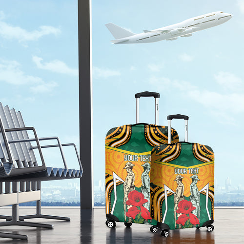 Australia Wallabies Rugby ANZAC Custom Luggage Cover Poppy Soldier With Aboriginal Dots Art