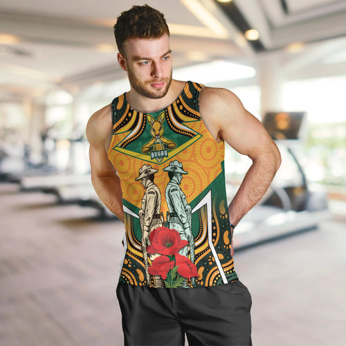 Australia Wallabies Rugby ANZAC Custom Men Tank Top Poppy Soldier With Aboriginal Dots Art