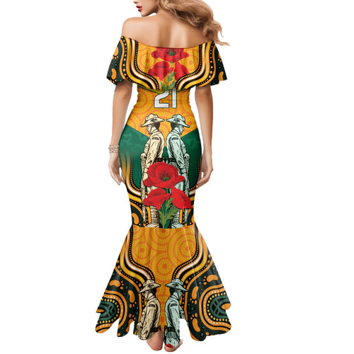 Australia Wallabies Rugby ANZAC Custom Mermaid Dress Poppy Soldier With Aboriginal Dots Art