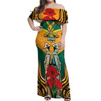 Australia Wallabies Rugby ANZAC Custom Off Shoulder Maxi Dress Poppy Soldier With Aboriginal Dots Art