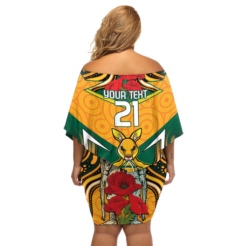 Australia Wallabies Rugby ANZAC Custom Off Shoulder Short Dress Poppy Soldier With Aboriginal Dots Art