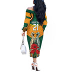Australia Wallabies Rugby ANZAC Custom Off The Shoulder Long Sleeve Dress Poppy Soldier With Aboriginal Dots Art