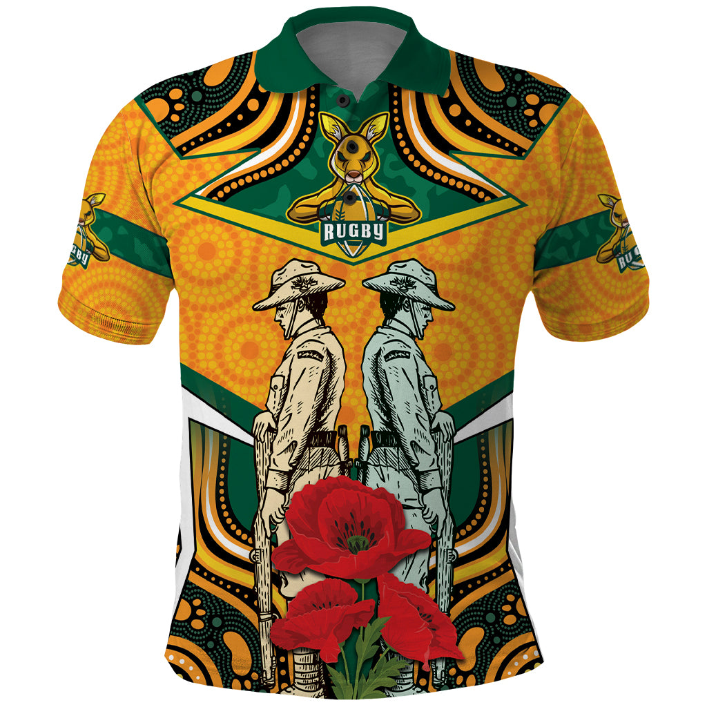 Australia Wallabies Rugby ANZAC Custom Polo Shirt Poppy Soldier With Aboriginal Dots Art