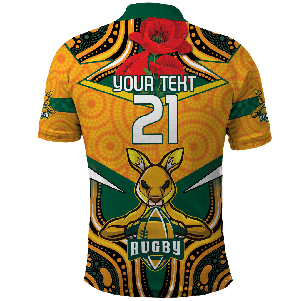 Australia Wallabies Rugby ANZAC Custom Polo Shirt Poppy Soldier With Aboriginal Dots Art