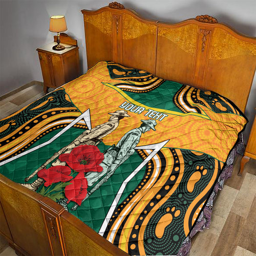 Australia Wallabies Rugby ANZAC Custom Quilt Poppy Soldier With Aboriginal Dots Art