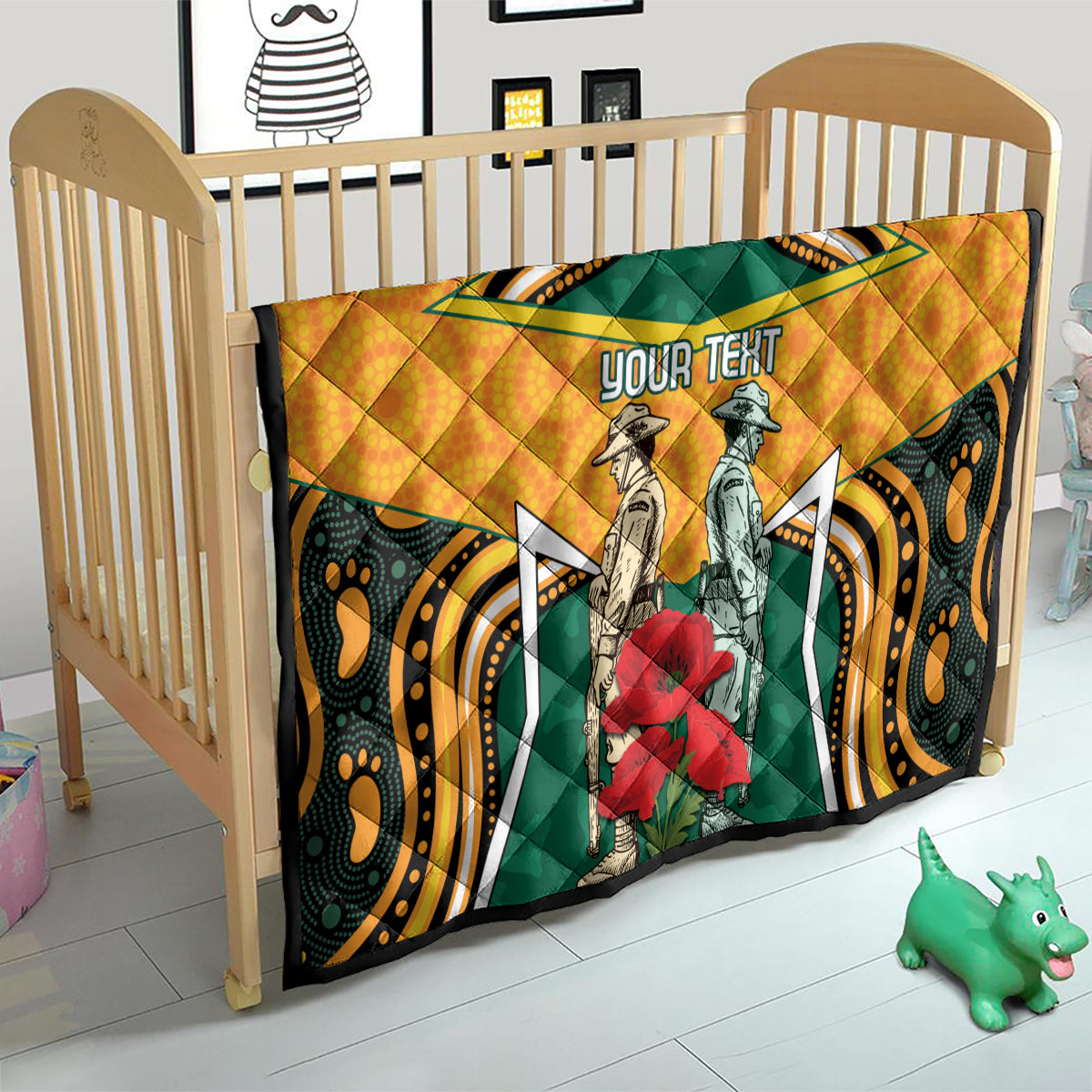 Australia Wallabies Rugby ANZAC Custom Quilt Poppy Soldier With Aboriginal Dots Art