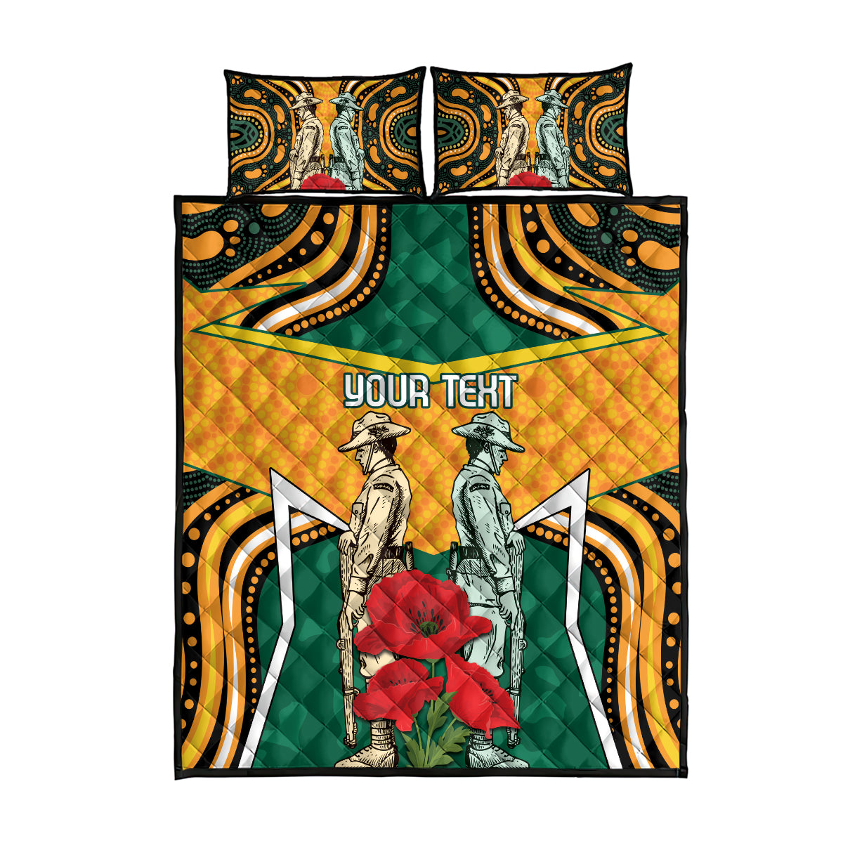 Australia Wallabies Rugby ANZAC Custom Quilt Bed Set Poppy Soldier With Aboriginal Dots Art