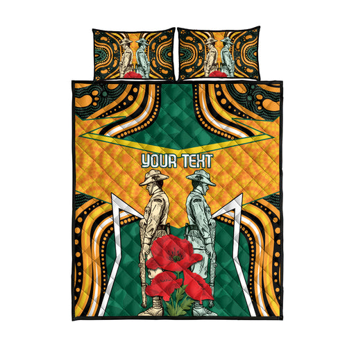Australia Wallabies Rugby ANZAC Custom Quilt Bed Set Poppy Soldier With Aboriginal Dots Art