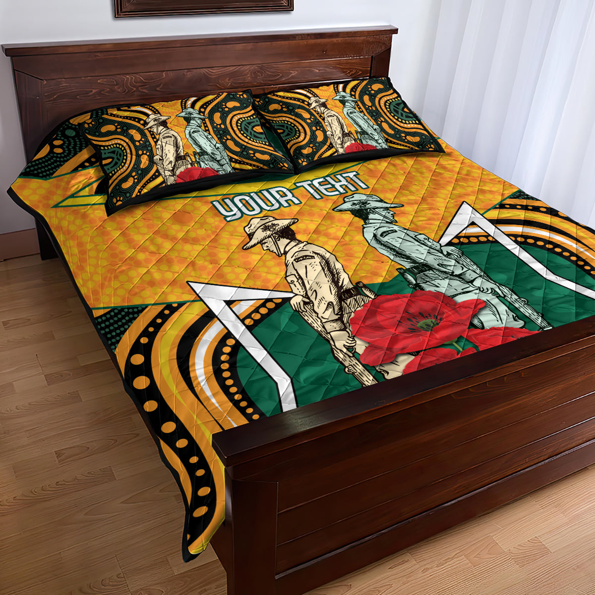 Australia Wallabies Rugby ANZAC Custom Quilt Bed Set Poppy Soldier With Aboriginal Dots Art