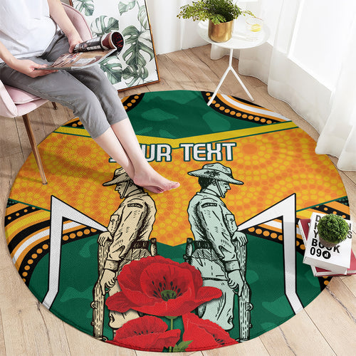 Australia Wallabies Rugby ANZAC Custom Round Carpet Poppy Soldier With Aboriginal Dots Art