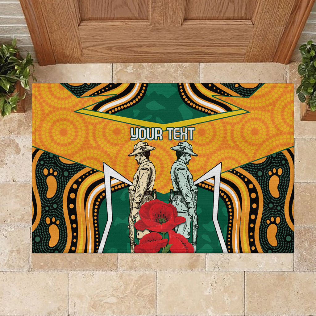 Australia Wallabies Rugby ANZAC Custom Rubber Doormat Poppy Soldier With Aboriginal Dots Art